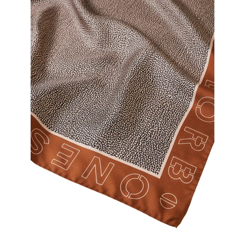 Borbonese silk scarf, caramel-op natural 2