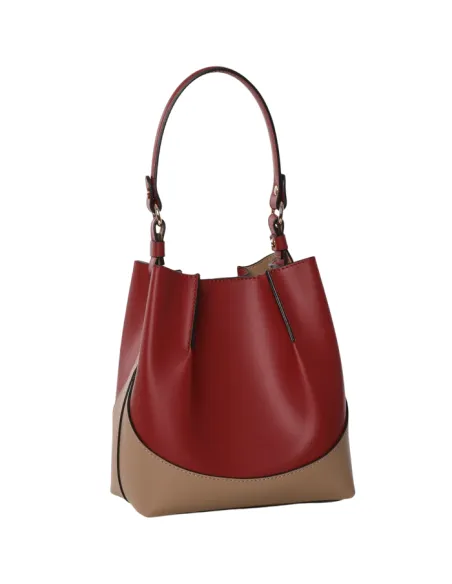 Gianni Notaro kleine Eimertasche aus Leder, burgunderrot-taupe