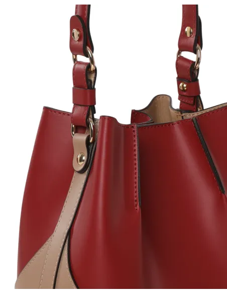 Gianni Notaro kleine Eimertasche aus Leder, burgunderrot-taupe