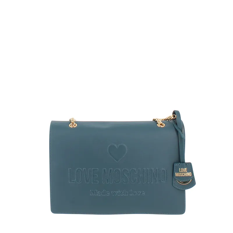 Borsa Moschino con tracolla in catena, smeraldo