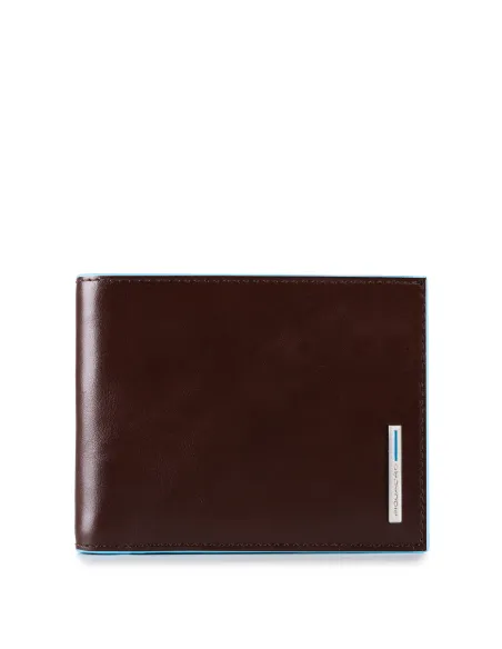 Piquadro Blue Square men's leather wallet with card holder flap, dark brown