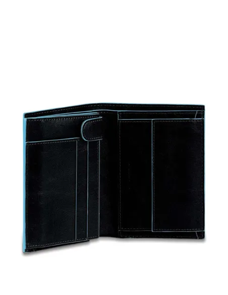 Piquadro Blue Square Vertical wallet with coin purse and ID window, black