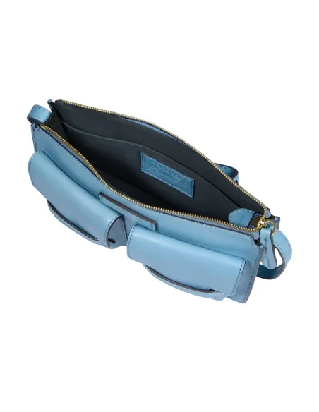 Borsa a tracolla con tasche esterne The Bridge Lucrezia, azzurra