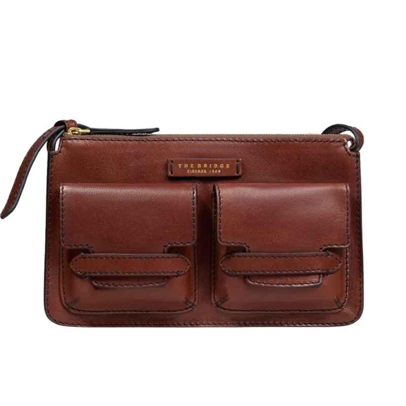 The Bridge Lucrezia cross-body bag with front pockets, brown