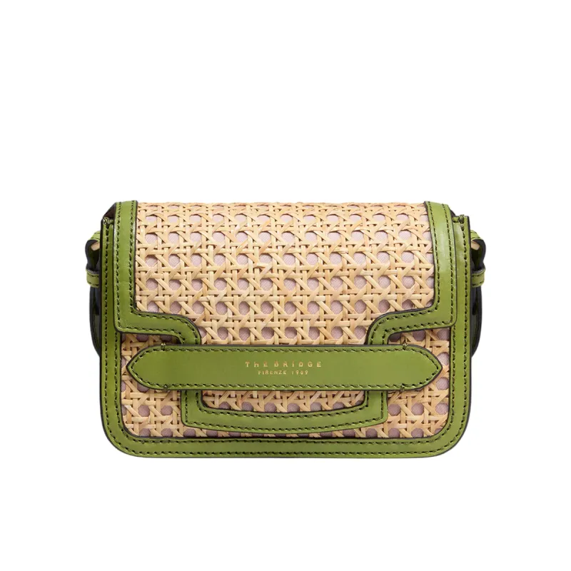Borsa a tracolla in paglia di Vienna the Bridge, pistacchio