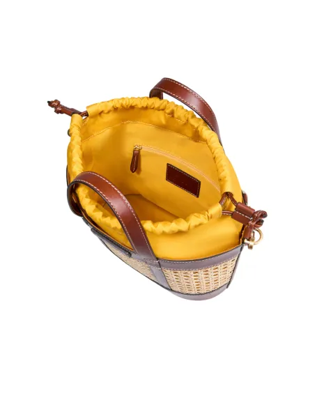 Borsa a secchiello con due manici in paglia di Vienna The Bridge, marrone