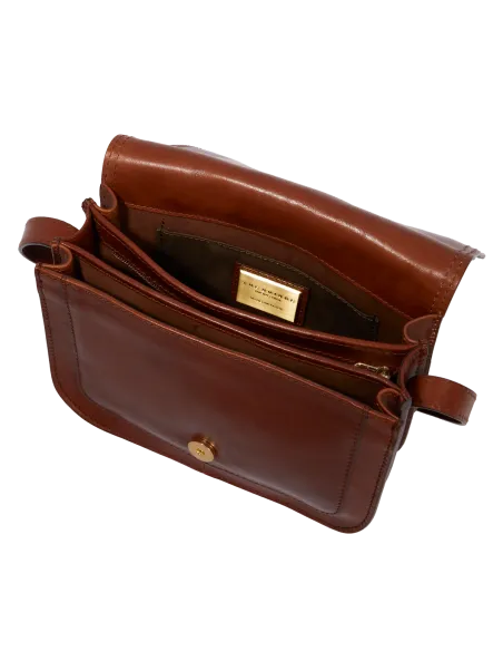 Borsa a tracolla con patta a tre scomparti The Bridge Story marrone