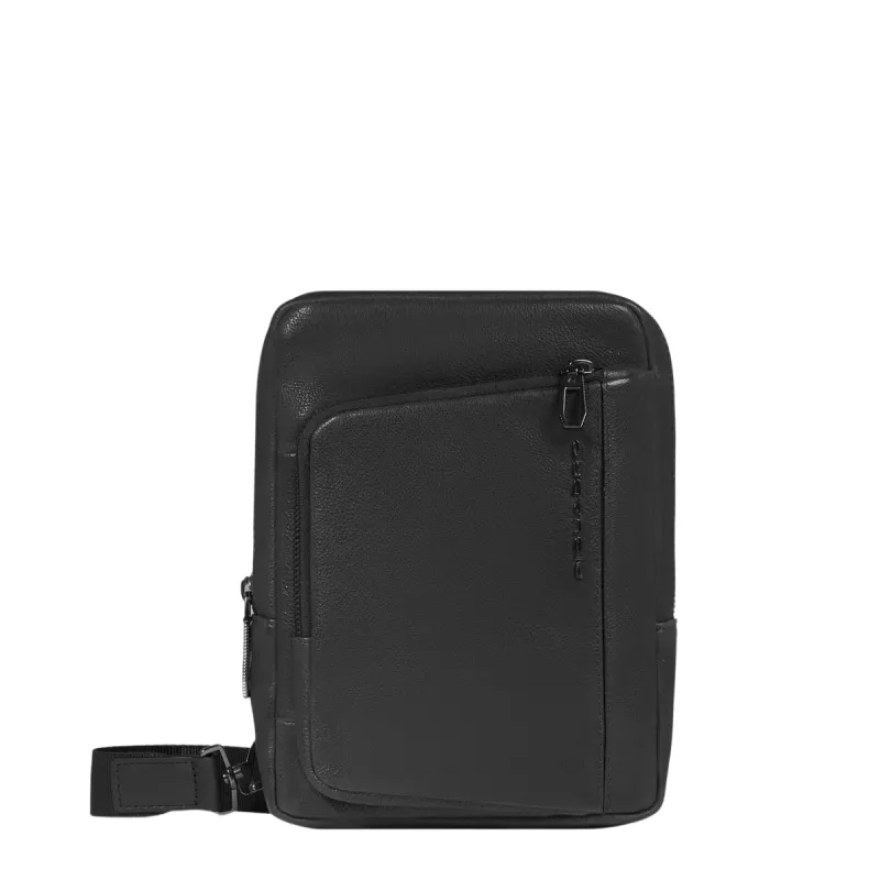 Piquadro Cronus iPad®mini leather cross-body bag, black