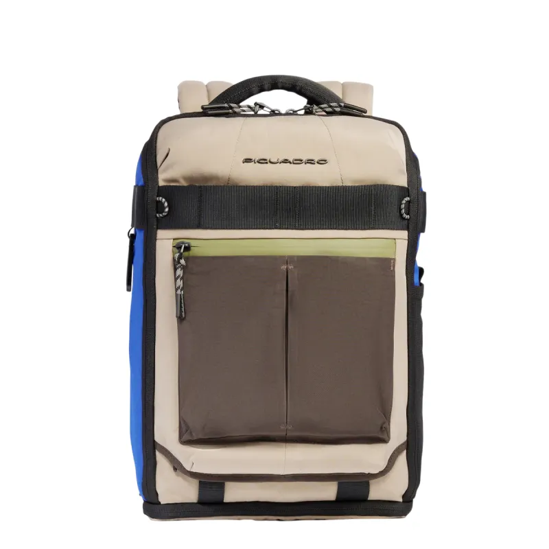 Zaino da viaggio con porta PC Piquadro Arne, beige-blu