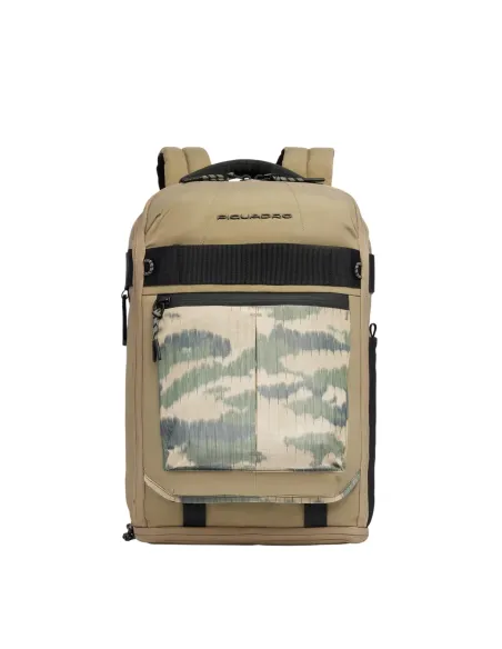 Piquadro Arne laptop and iPad® backpack in recycled fabric with shoe compartment, camo