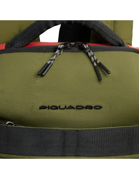 Piquadro Arne laptop and iPad® backpack in recycled fabric with shoe compartment, green-orange