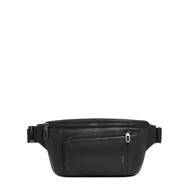 Piquadro Cronus Gürteltasche aus Leder, schwarz