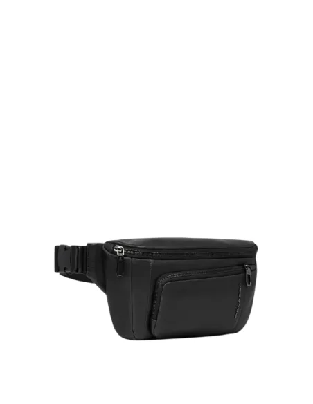 Piquadro Cronus Gürteltasche aus Leder, schwarz