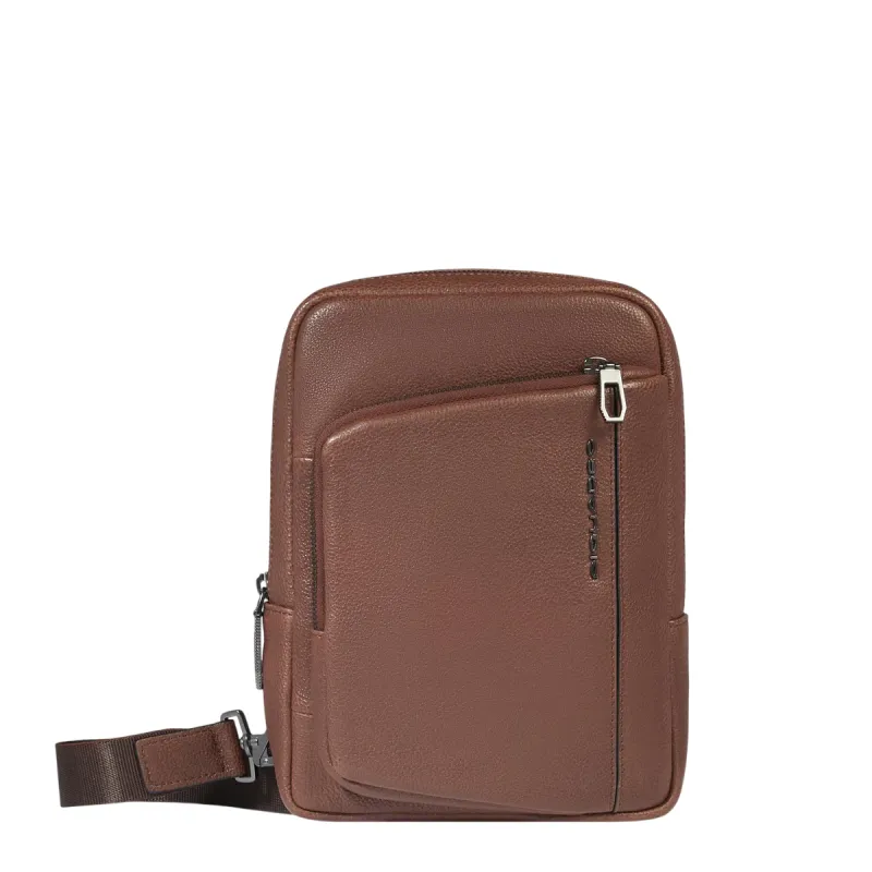 Piquadro Cronus iPad®mini leather cross-body bag, brown