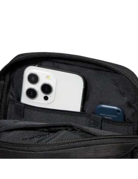 Borsello uomo per iPad® Mini in pelle e tessuto Piquadro Orion, nero