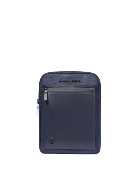 Borsello uomo per iPad® Mini in pelle e tessuto Piquadro Orion, blu