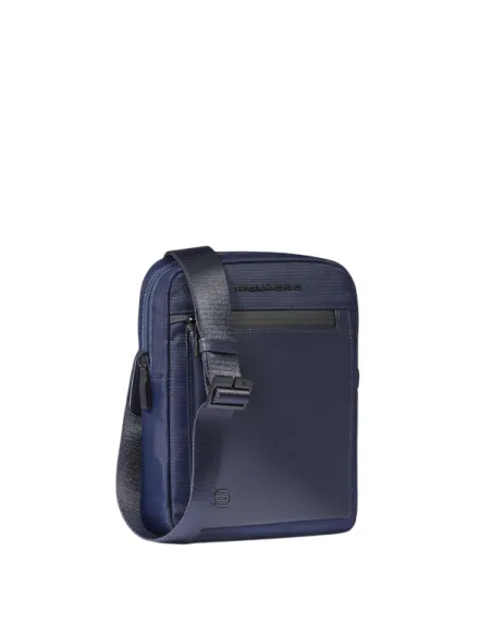 Piquadro Orion iPad® Mini cross-body bag in fabric and leather, blue