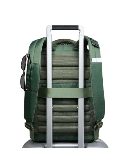 Zaino porta PC da 14 con due comparti in pelle e tessuto Piquadro Orion, verde