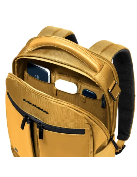 Piquadro Orion 14 PC backpack with two compartments, yellow