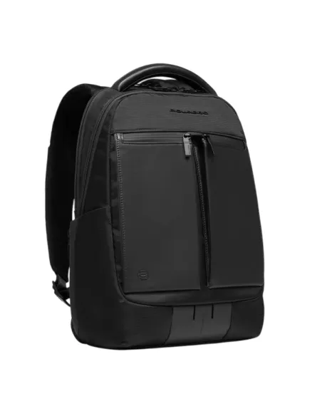 Zaino porta PC da 14 con due comparti in pelle e tessuto Piquadro Orion, nero
