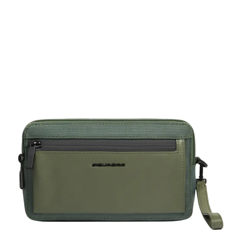 Piquadro Orion men's clutch bag in fabric and leather, green