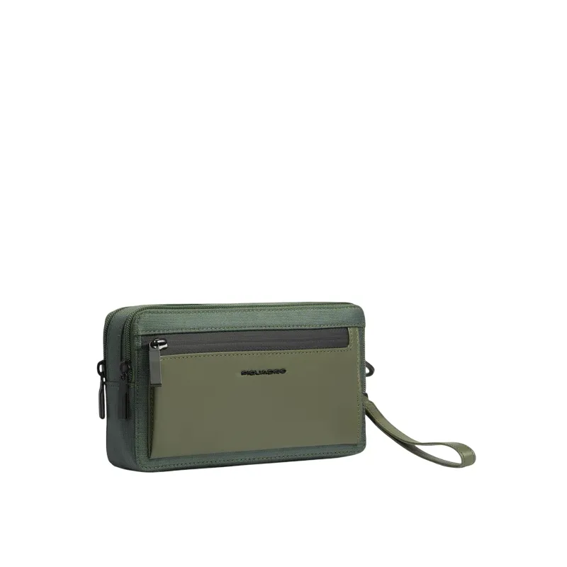 Piquadro Orion men's clutch bag in fabric and leather, green 2