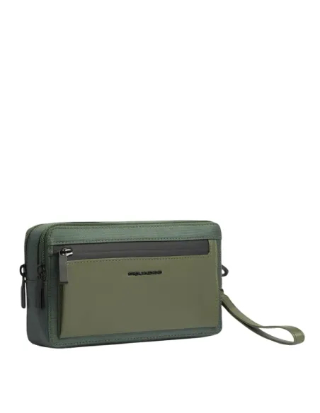 Piquadro Orion men's clutch bag in fabric and leather, green
