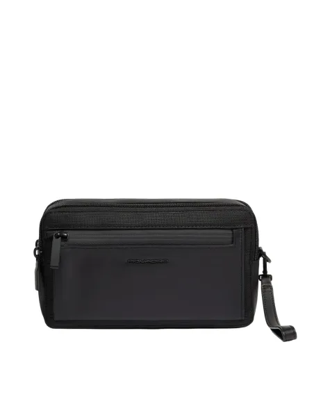 Piquadro Orion men's clutch bag in fabric and leather, black