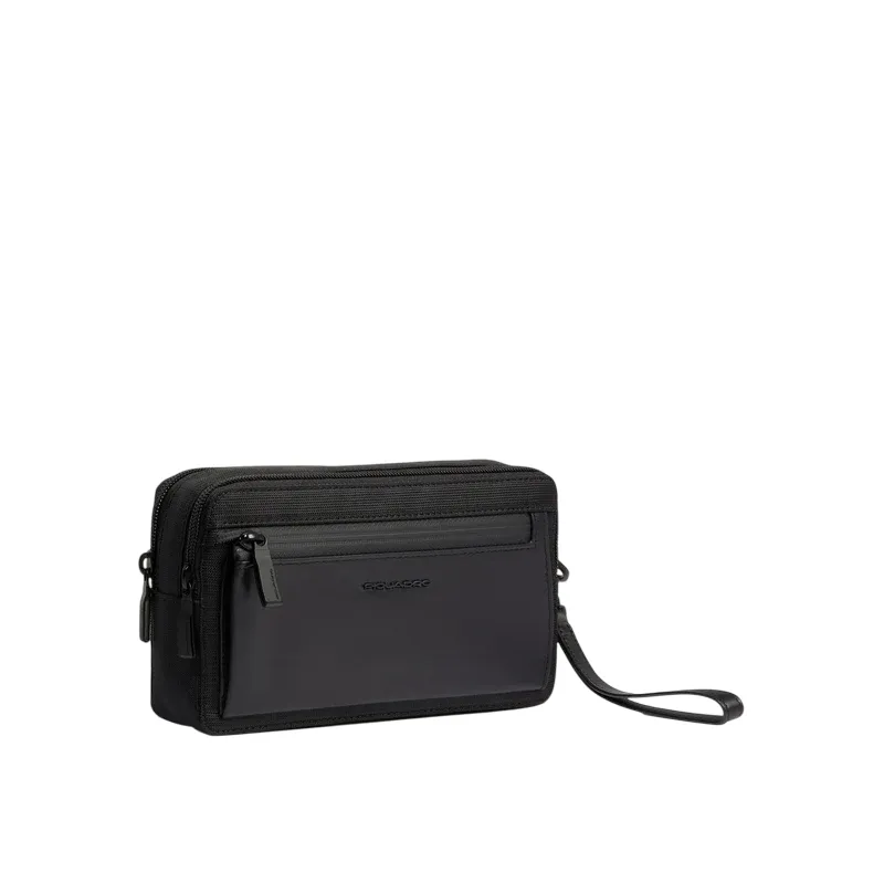 Piquadro Orion men's clutch bag in fabric and leather, black 2