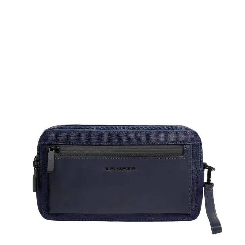 Pochette a due comparti in tessuto e pelle Piquadro...
