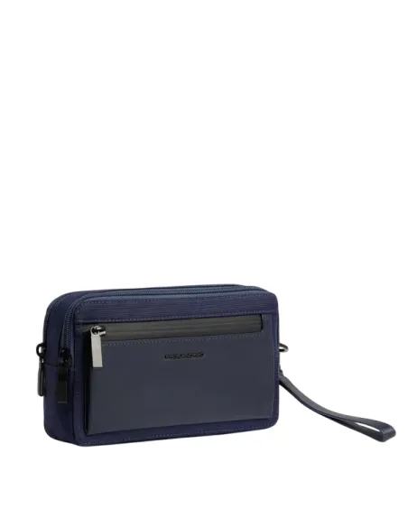 Piquadro Orion men's clutch bag in fabric and leather, blue