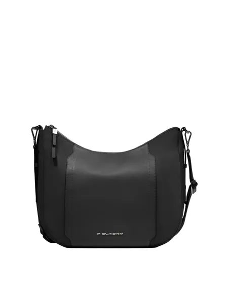 Piquadro Circle Umhängetasche für Damen aus Stoff und Leder, schwarz