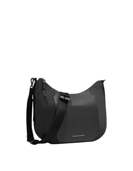 Piquadro Circle fabric and leather women's shoulder bag, black