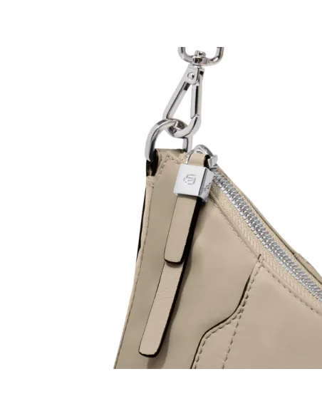 Piquadro Circle small women's shoulder bag in fabric and leather, beige