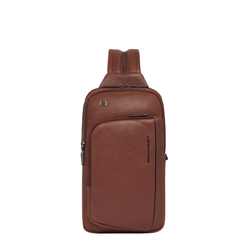Piquadro Cronus leather mono sling bag/backpack, brown