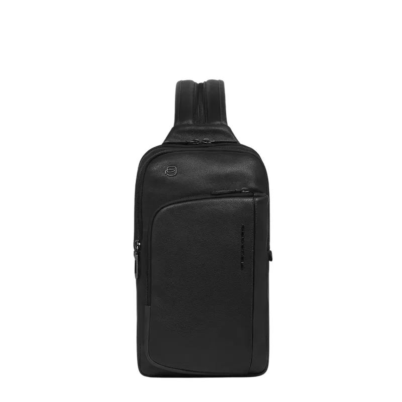 Piquadro Cronus leather mono sling bag/backpack, black