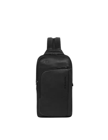 Piquadro Cronus Umhängetasche/Rucksack aus Leder, schwarz