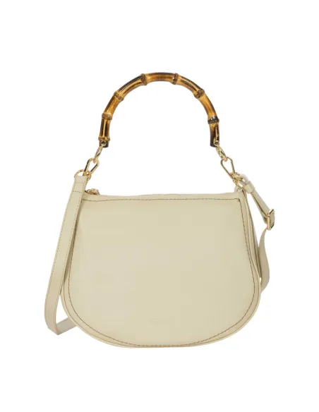 Borsa a spalla con manico in bambù Brics, crema