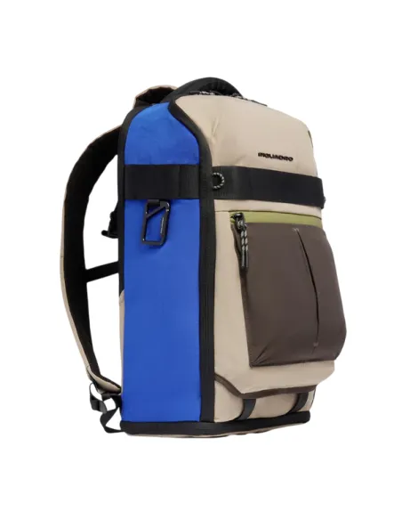Piquadro Arne travel backpack with laptop compartment, beige-blue
