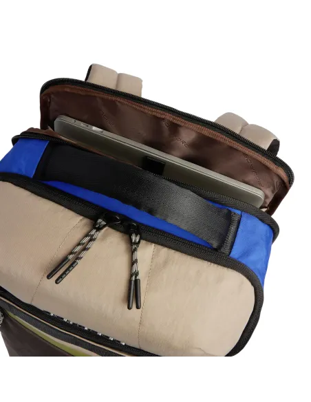 Piquadro Arne travel backpack with laptop compartment, beige-blue
