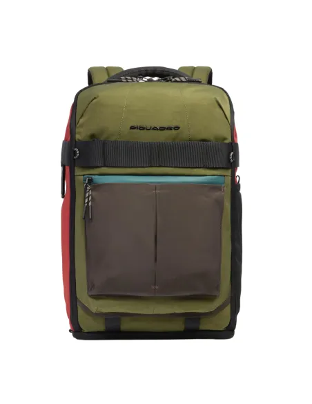 Zaino per computer e iPad® in tessuto riciclato con vano porta scarpe Piquadro Arne, verde-arancio