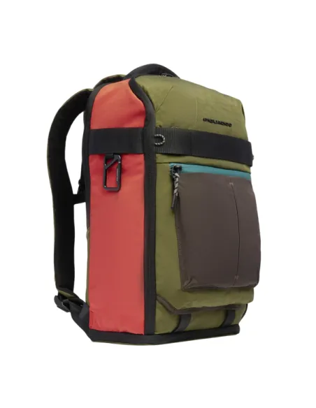 Piquadro Arne travel backpack with laptop compartment, green-orange