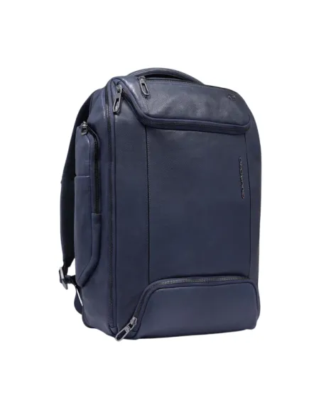 Piquadro Cronus 15.6 leather laptop backpack with pectoral strap, blue