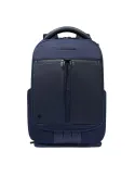 Piquadro Orion laptop backpack in recycled fabric and leather with shoes compartment, blue