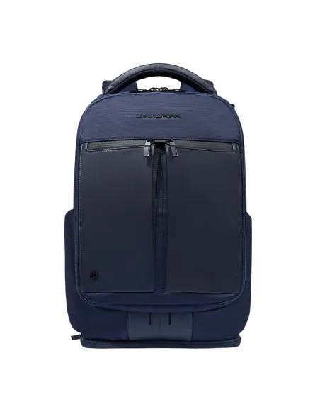 Piquadro Orion Laptop-Rucksack aus recyceltem Stoff und Leder mit Schuhfach, blau
