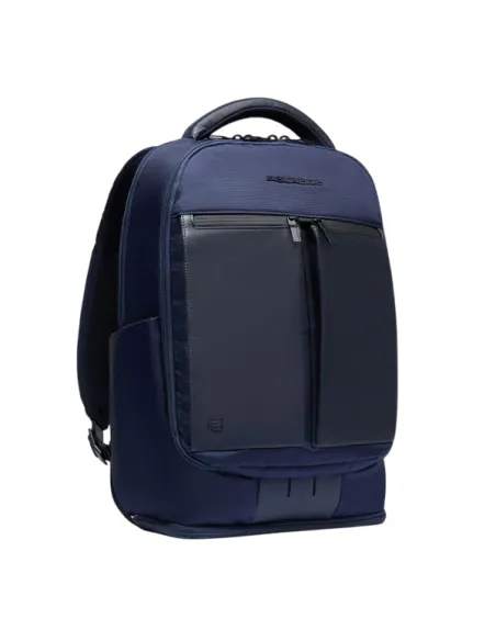Piquadro Orion Laptop-Rucksack aus recyceltem Stoff und Leder mit Schuhfach, blau