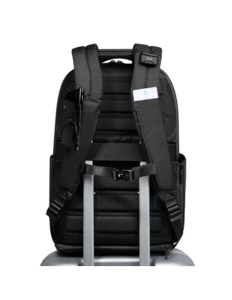 Piquadro Orion Laptop-Rucksack aus recyceltem Stoff und Leder mit Schuhfach, schwarz