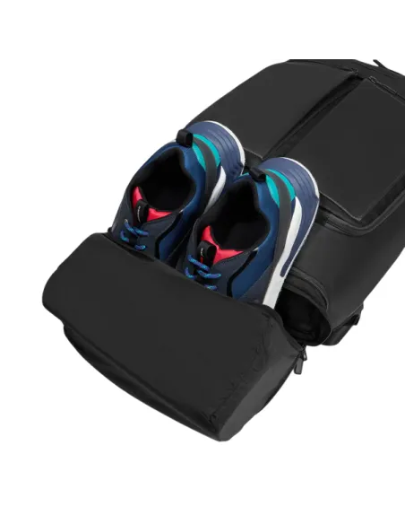 Piquadro Orion Laptop-Rucksack aus recyceltem Stoff und Leder mit Schuhfach, schwarz