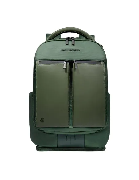 Piquadro Orion Laptop-Rucksack aus recyceltem Stoff und Leder mit Schuhfach, grün