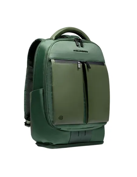 Piquadro Orion Laptop-Rucksack aus recyceltem Stoff und Leder mit Schuhfach, grün